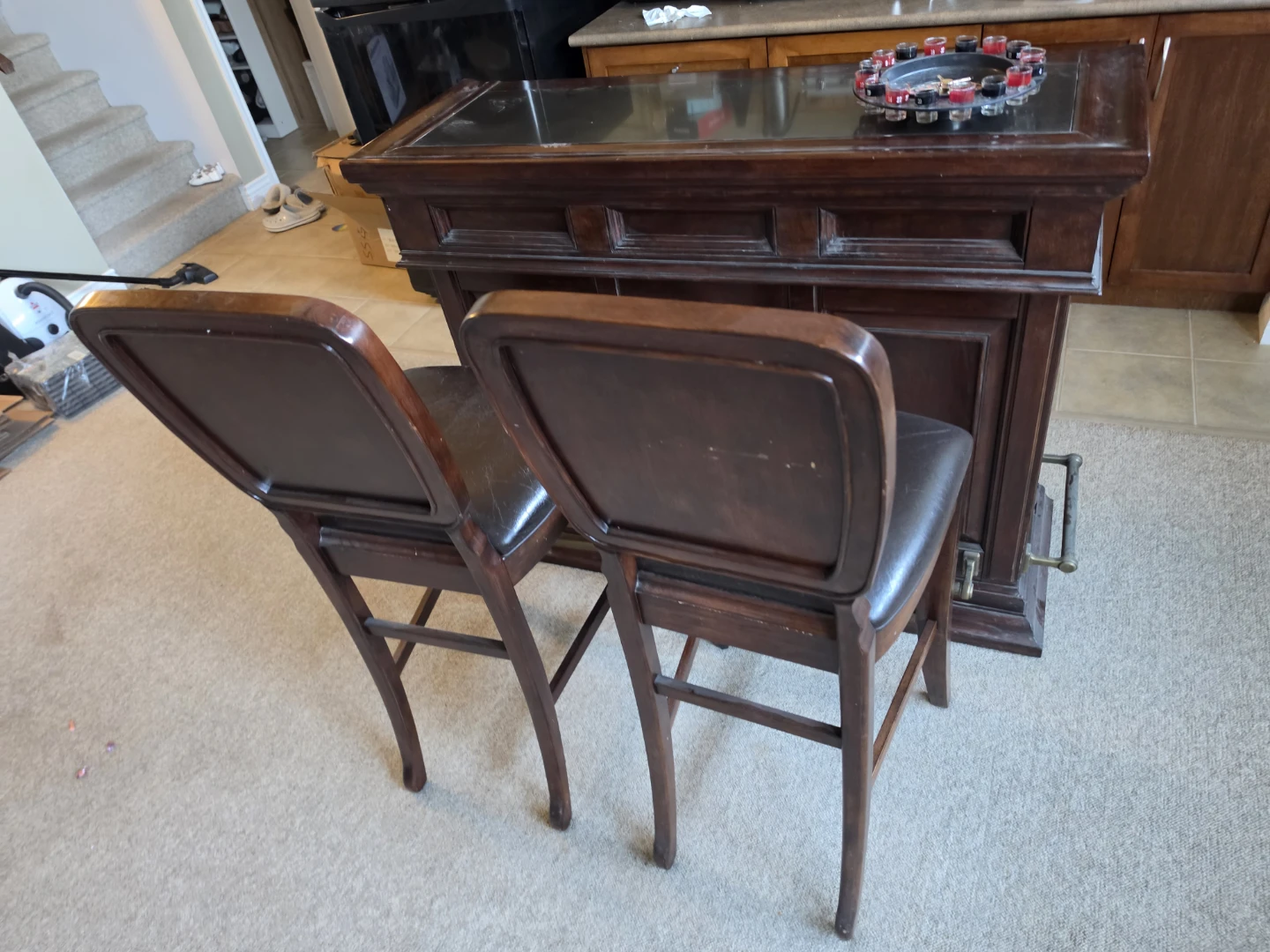 Dark Wood Home Bar with 2 Bar Stools - photo 4