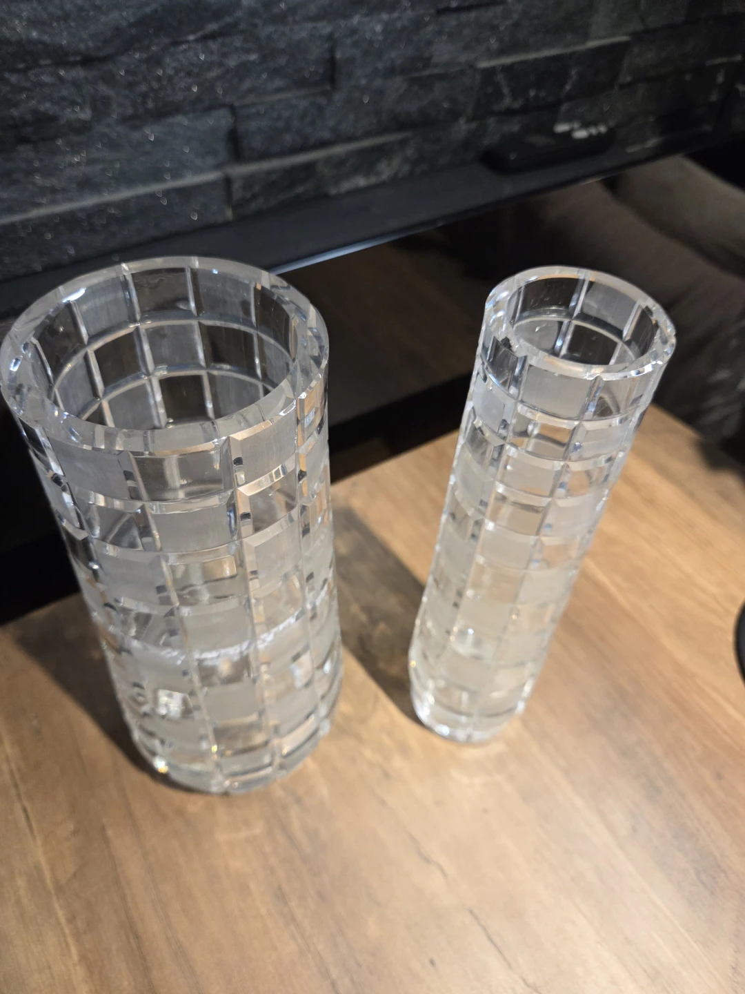 Pair of Vintage Crystal Vases – Checkerboard Cut Pattern - photo 2
