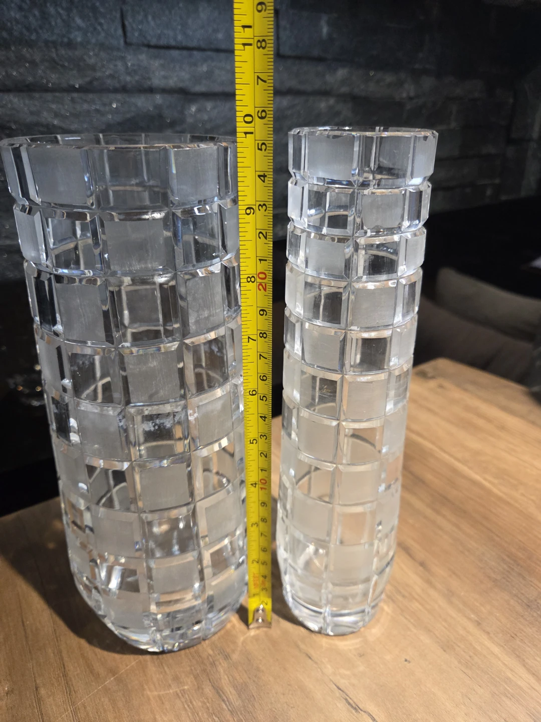 Pair of Vintage Crystal Vases – Checkerboard Cut Pattern - photo 3