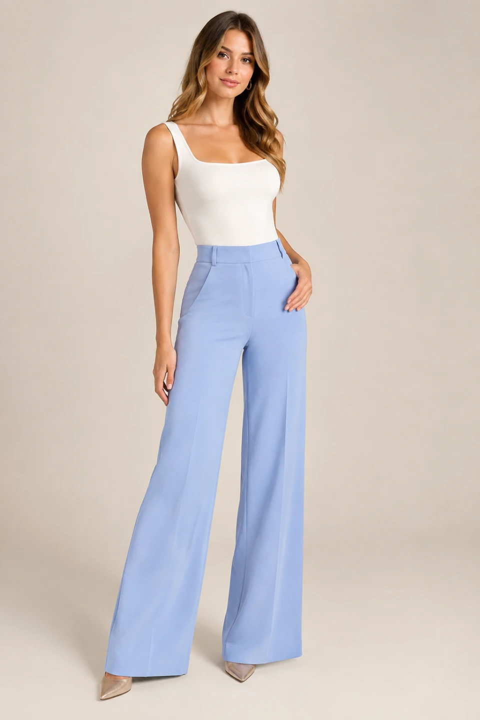 Light Blue Wide-Leg Trousers