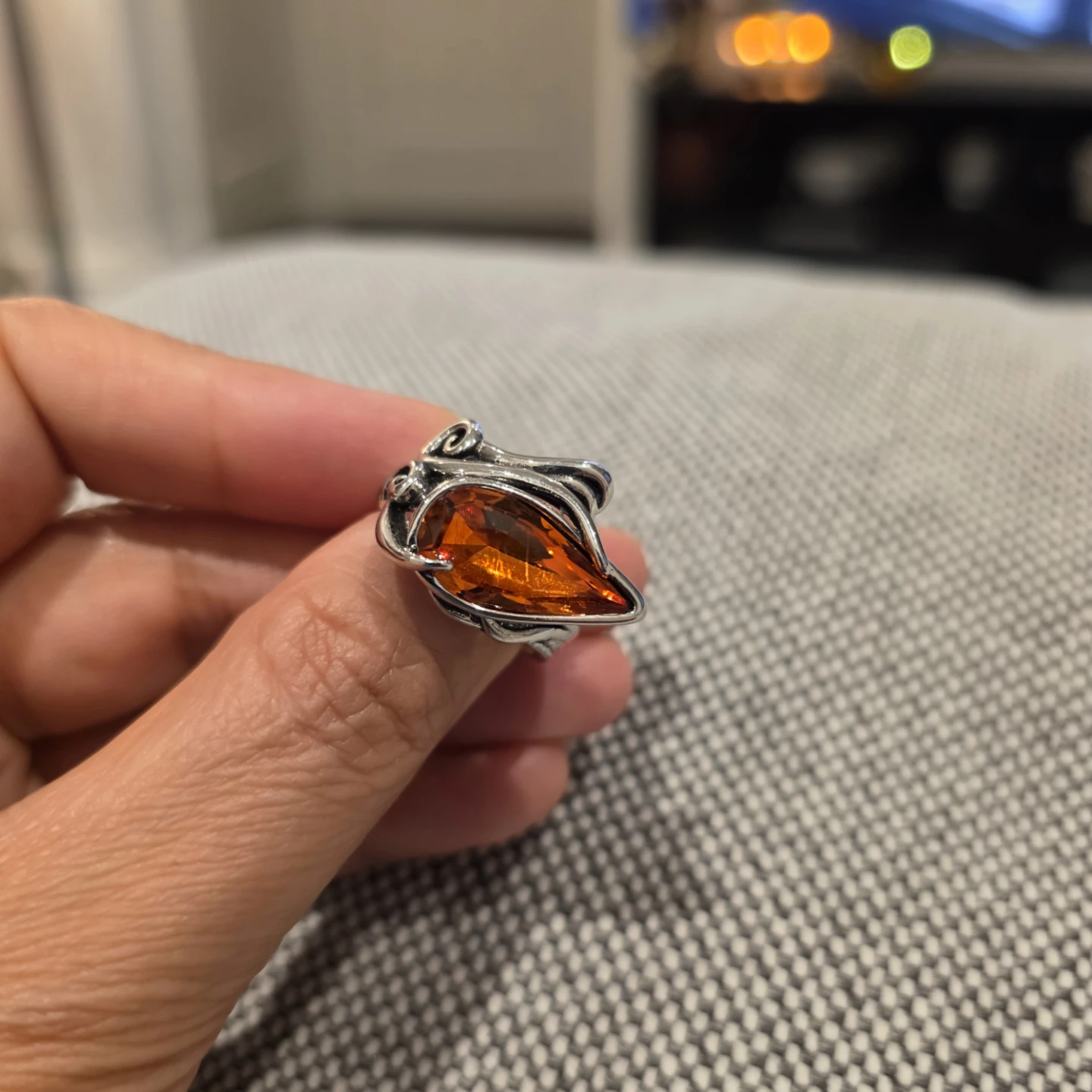 Silver Tone  Amber Teardrop Ring - photo 4
