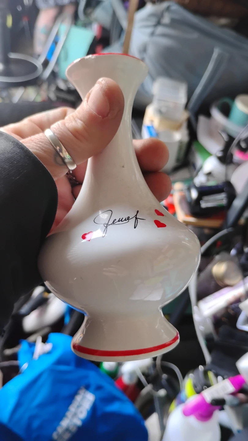 1970s Vintage KV Ker-Vitrex Ceramic Vase Red Hearts