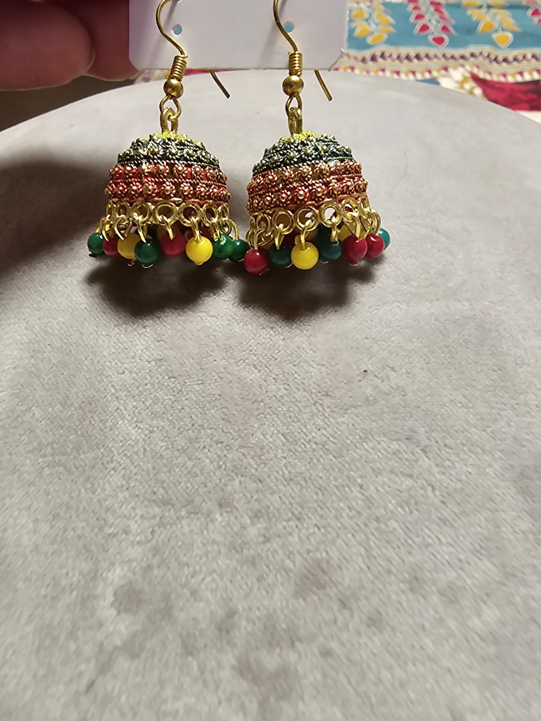 Colorful Threadwork Jhumka Earrings