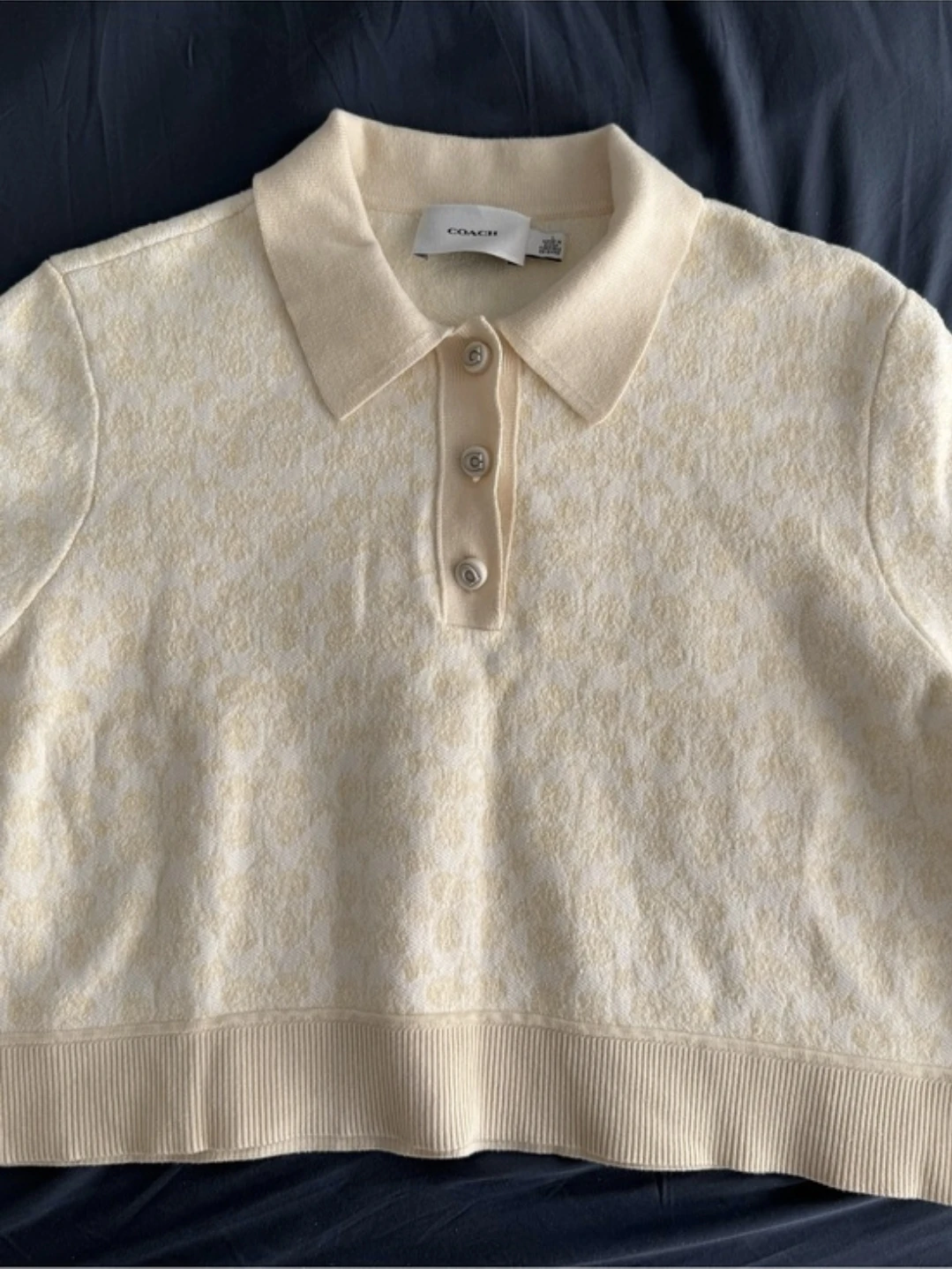 Coach Cream Jacquard Polo Sweater Top 🏈