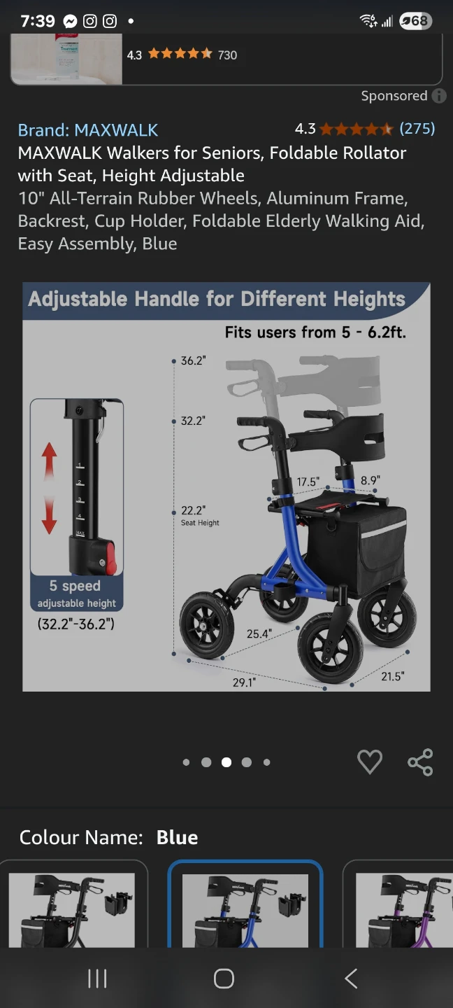 Foldable Rollator with Seat, Height Adjustable - photo 4