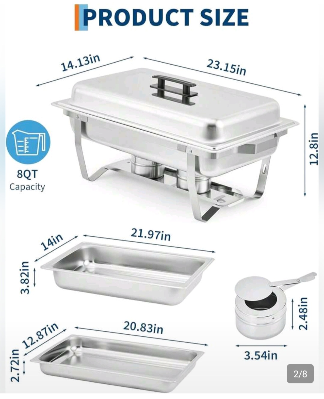 8QT Stainless Steel Chafing Dish - photo 2