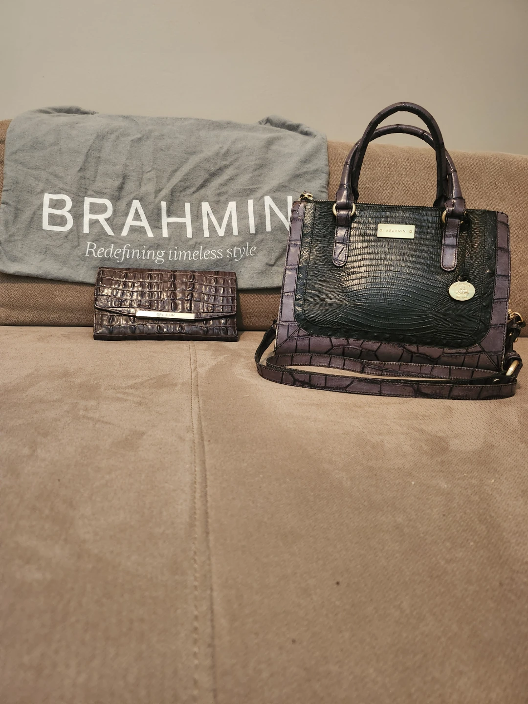 Brahmin Leather Handbag and Matching Wallet Set