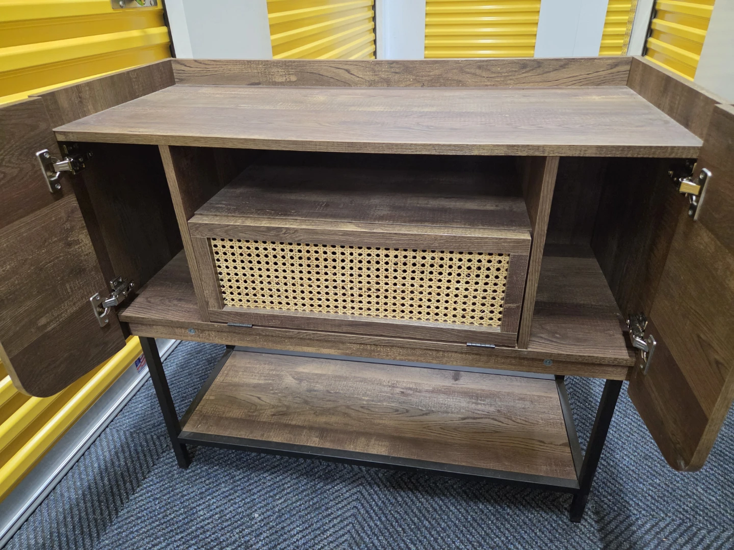 Wood and Rattan Media Console Cabinet