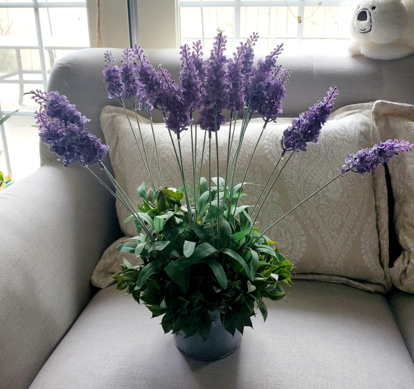 Artificial Lavender Arrangement in Metal Pot