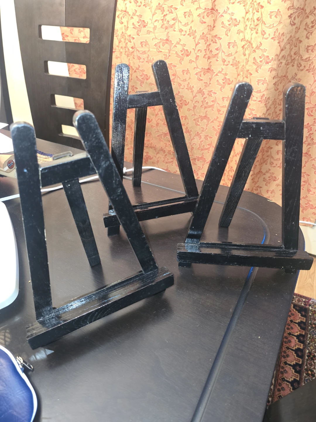 Set of 3 small black wooden display easels
