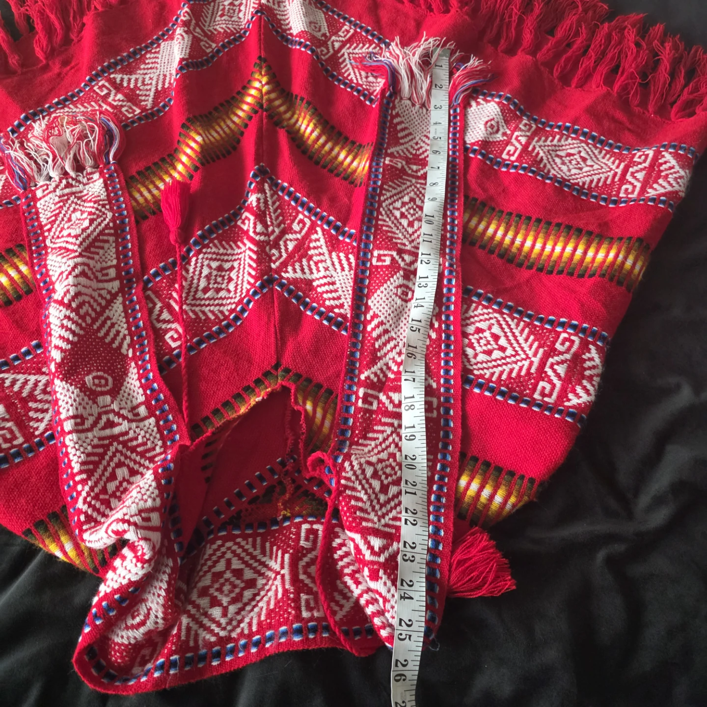 Handmade Red Patterned Fringe Poncho Ecuador - photo 5