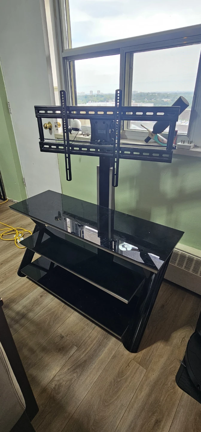 Black Glass TV Stand with Integrated Mount