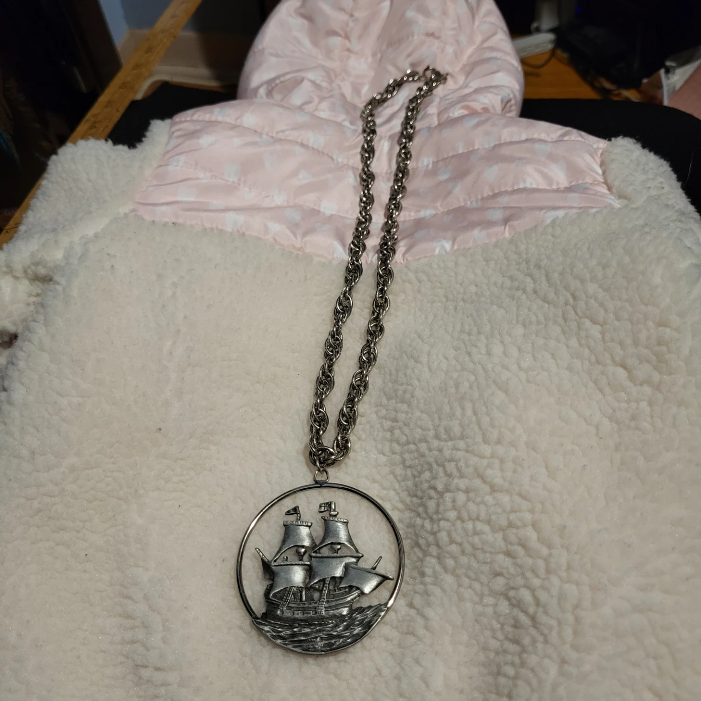 Vintage Tall Ship Pendant Necklace