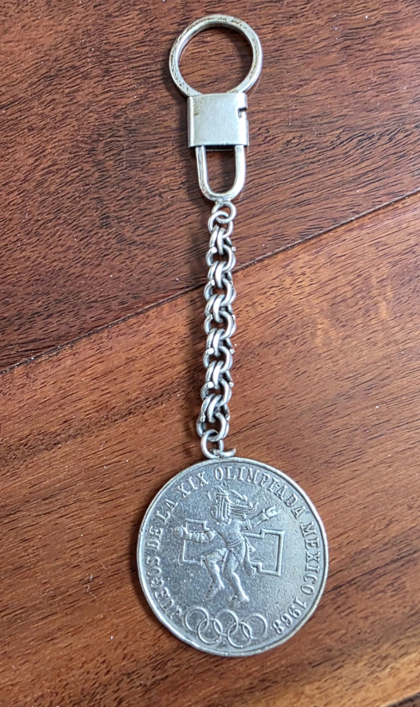 1968 Mexico Olympic 25 Peso Silver Coin Keychain