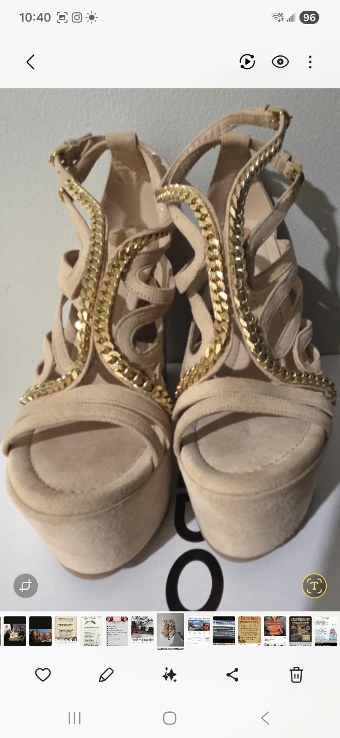 Women's Beige Suede Wedge Heels with Gold Chain Detail - photo 2