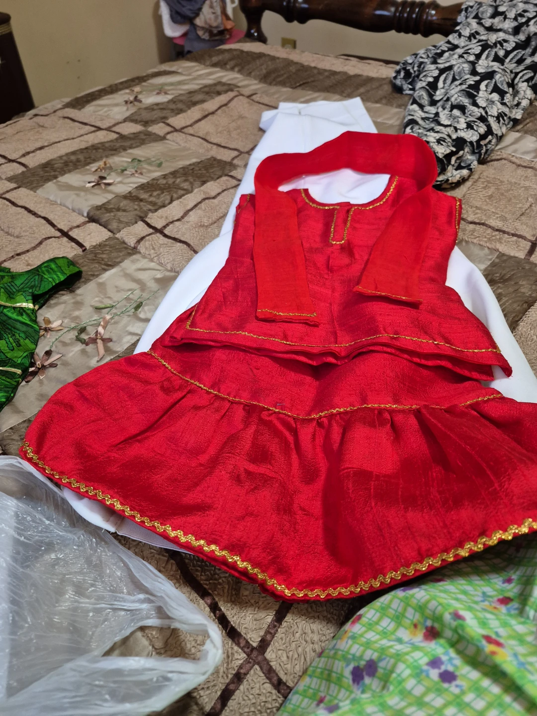 Red toddler dress with gold trim