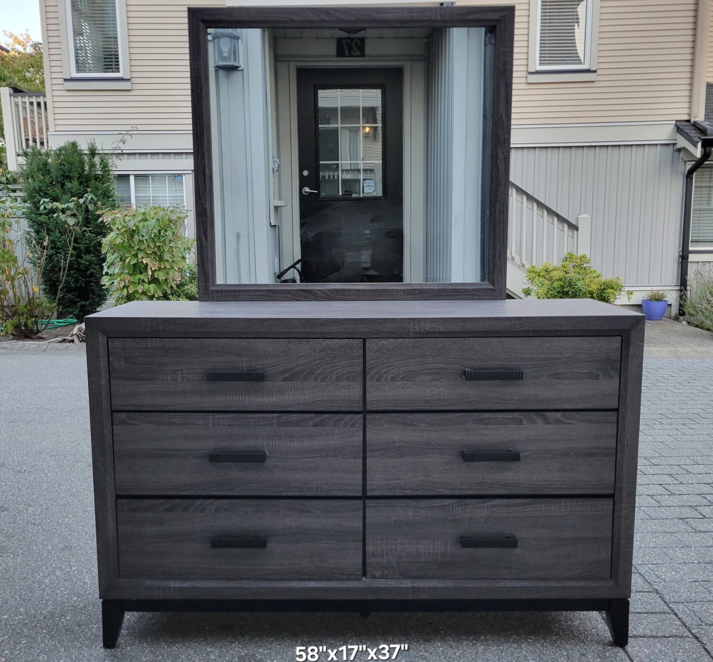 Beautiful Modern Charcoal Grey 6-Drawer Dresser with Mirror - photo 2