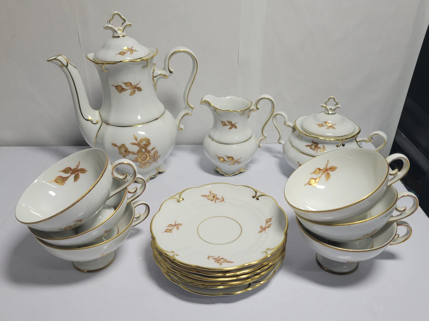 Vintage Porcelain Tea Set with Gold Trim