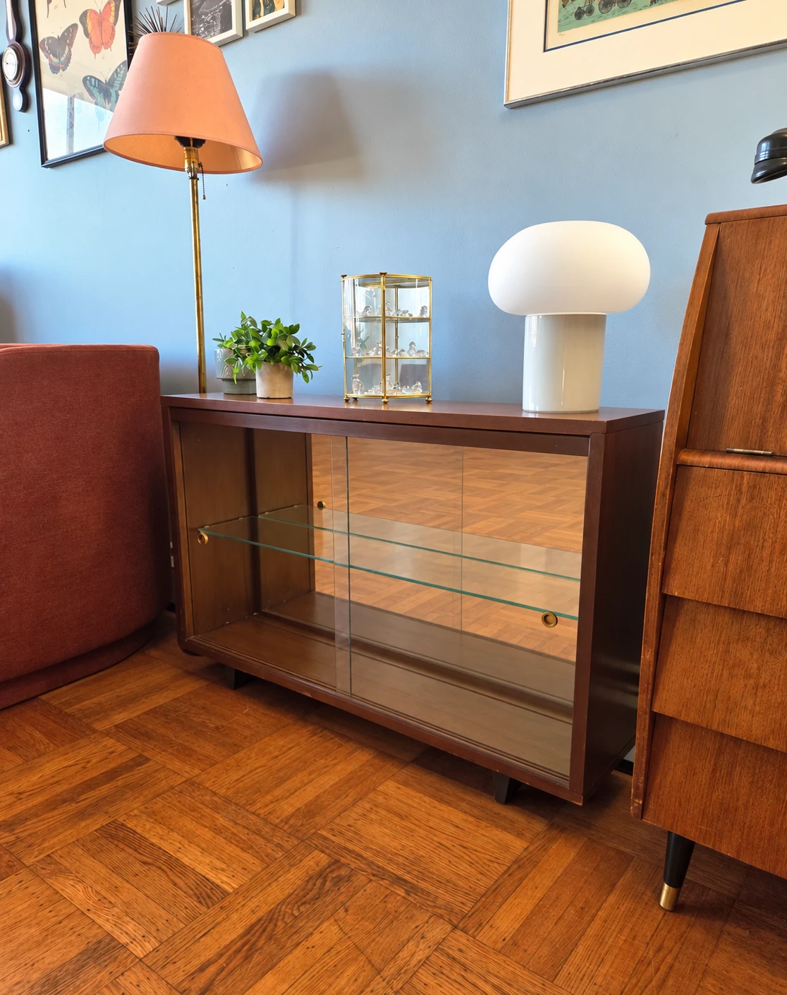 MCM Ultra Slim Walnut Mirrored Display/Curio Cabinet - photo 2