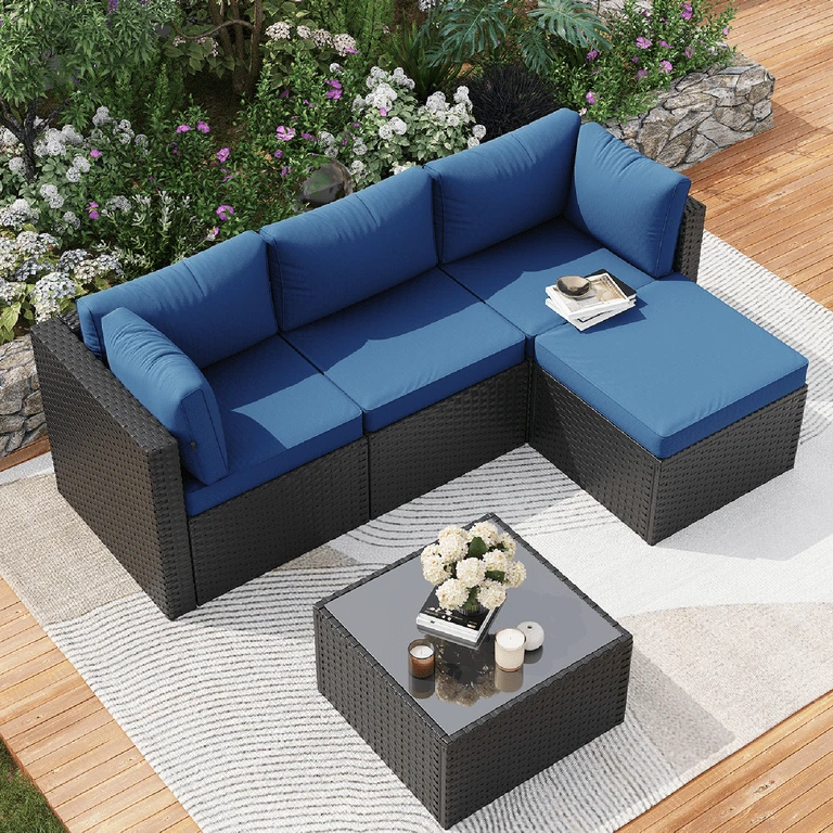 NEW In 2 Box (fit to SUV) Navy Blue 5 Pc Patio Sectional Set - photo 4