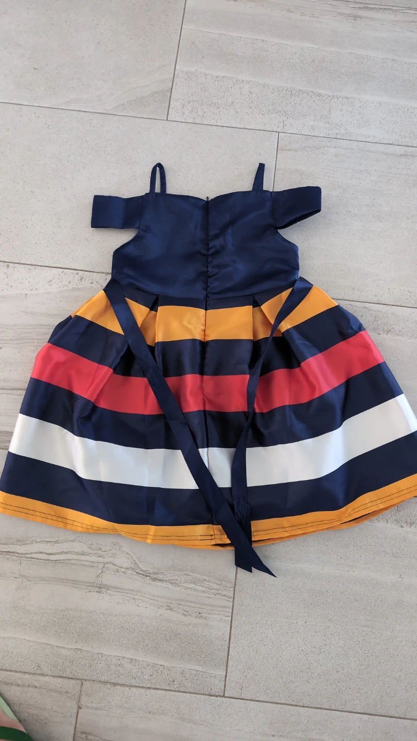 Girls Navy Striped Cold-Shoulder Dress - photo 2