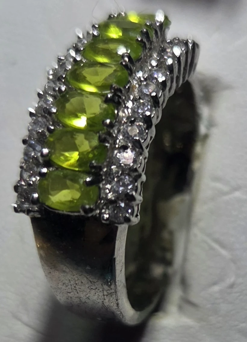 RING 10K plate Faux Gemstones green and clear