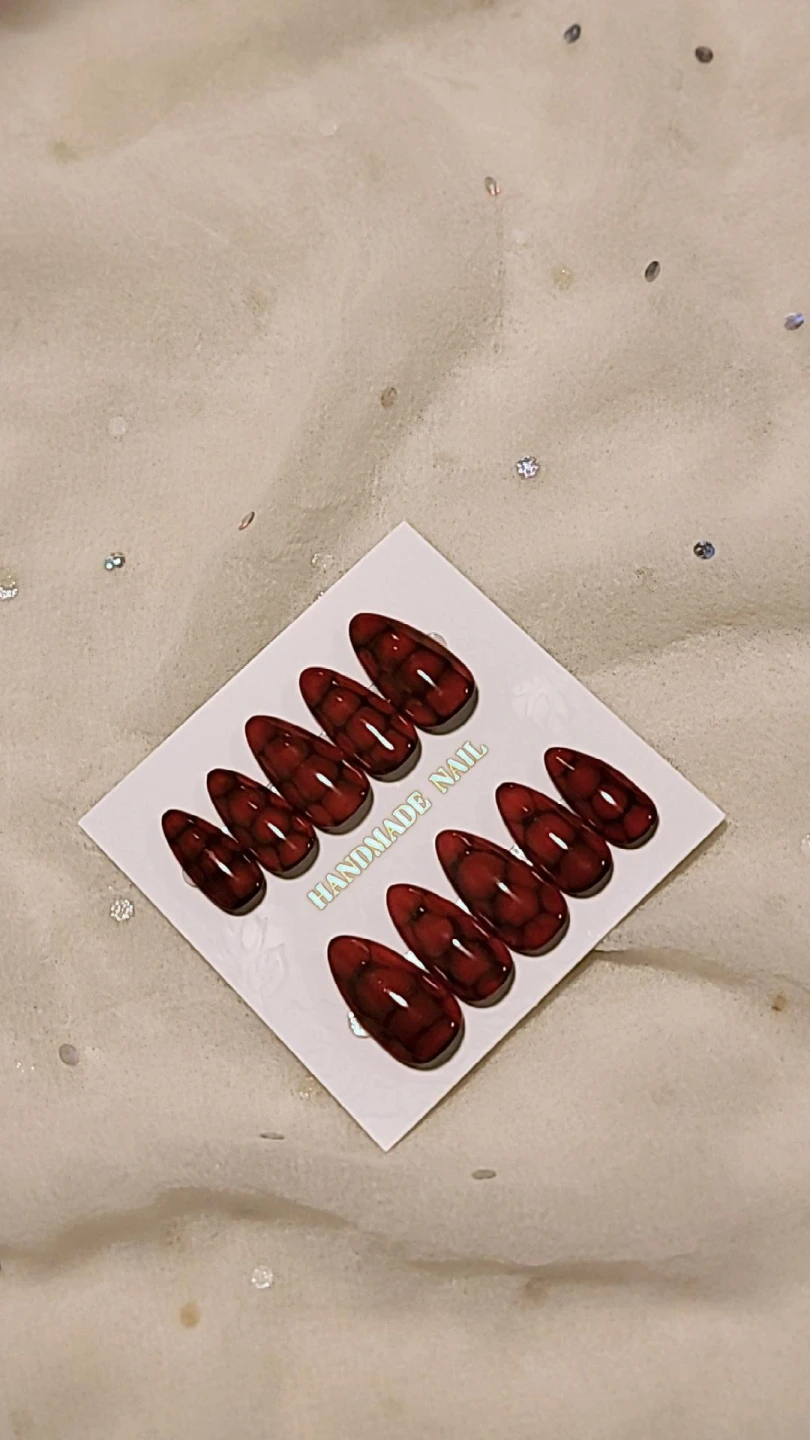 Handmade Red Tortoise Shell Print Press-on Nails