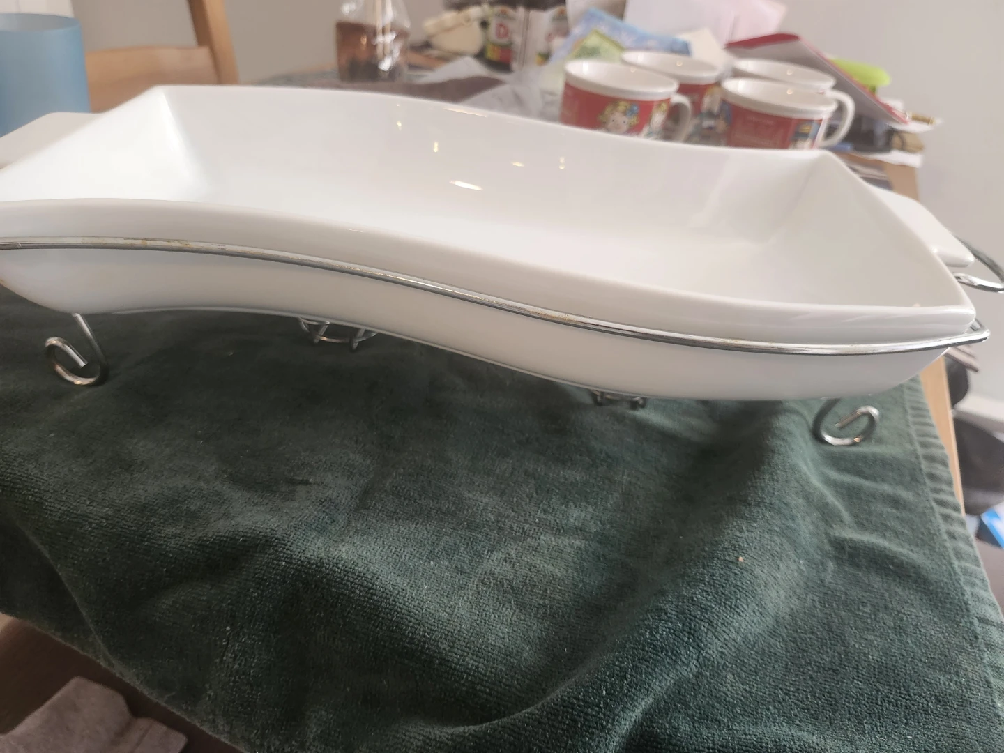 White Porcelain Serving Dish with Metal Stand - photo 3
