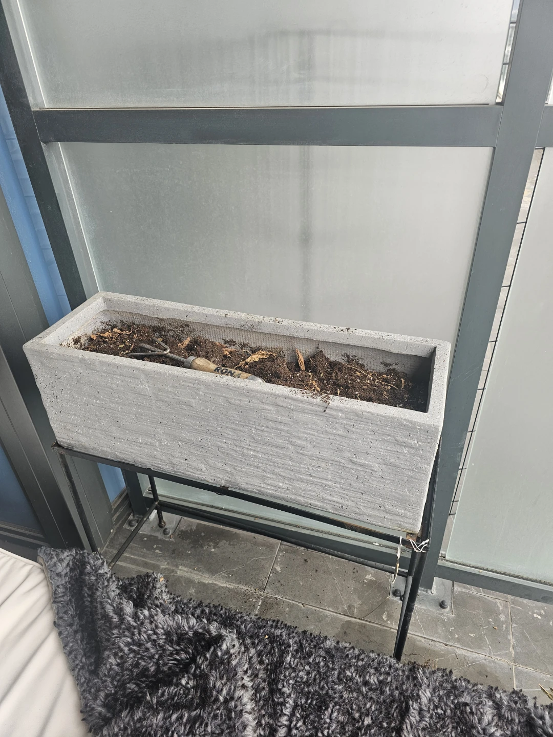 Concrete Look Rectangular Planter with Metal Stand
