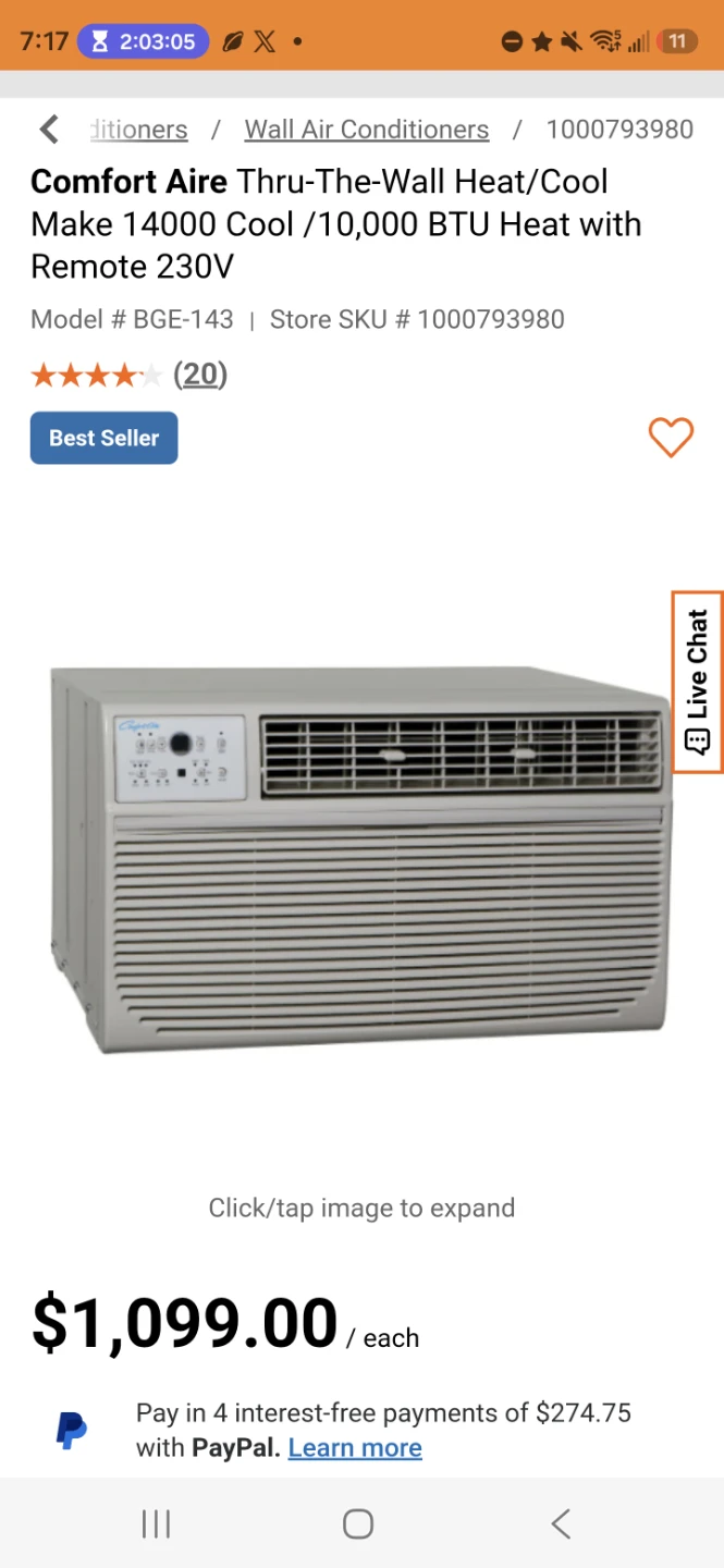 Comfort-Aire BGE-143 Thru-The-Wall Air Conditioner
