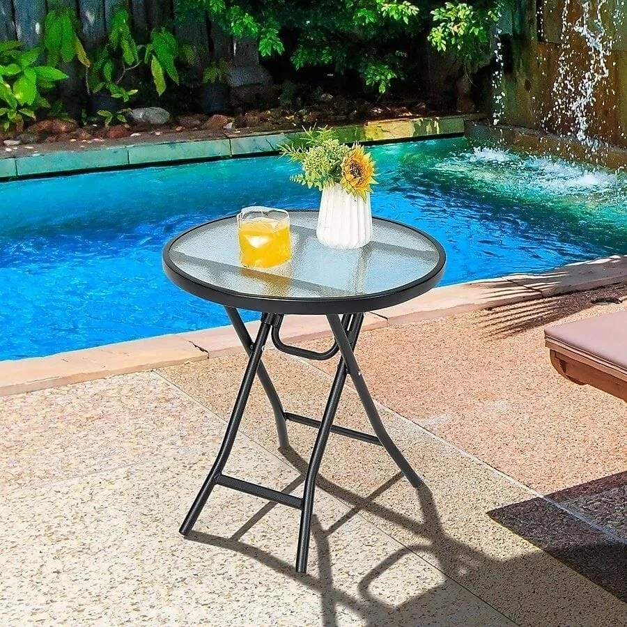 New<> Black Folding Patio Side Table