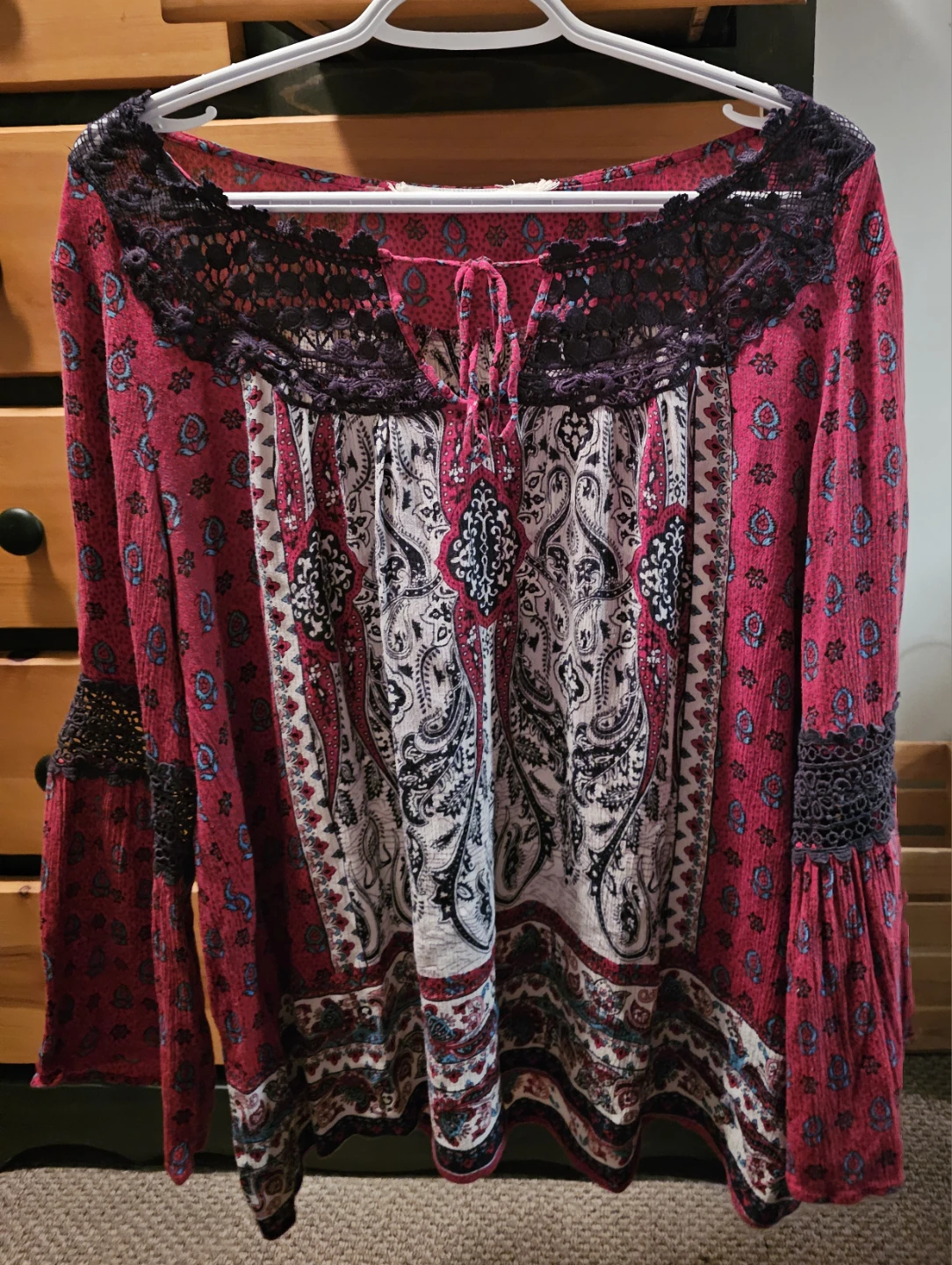 Boho Red Paisley Print Long Sleeve Blouse - photo 2