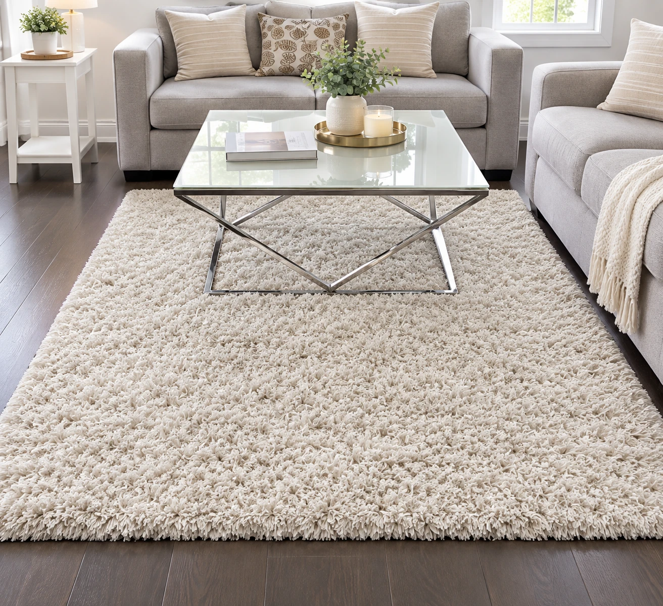 Cream Shag Area Rug