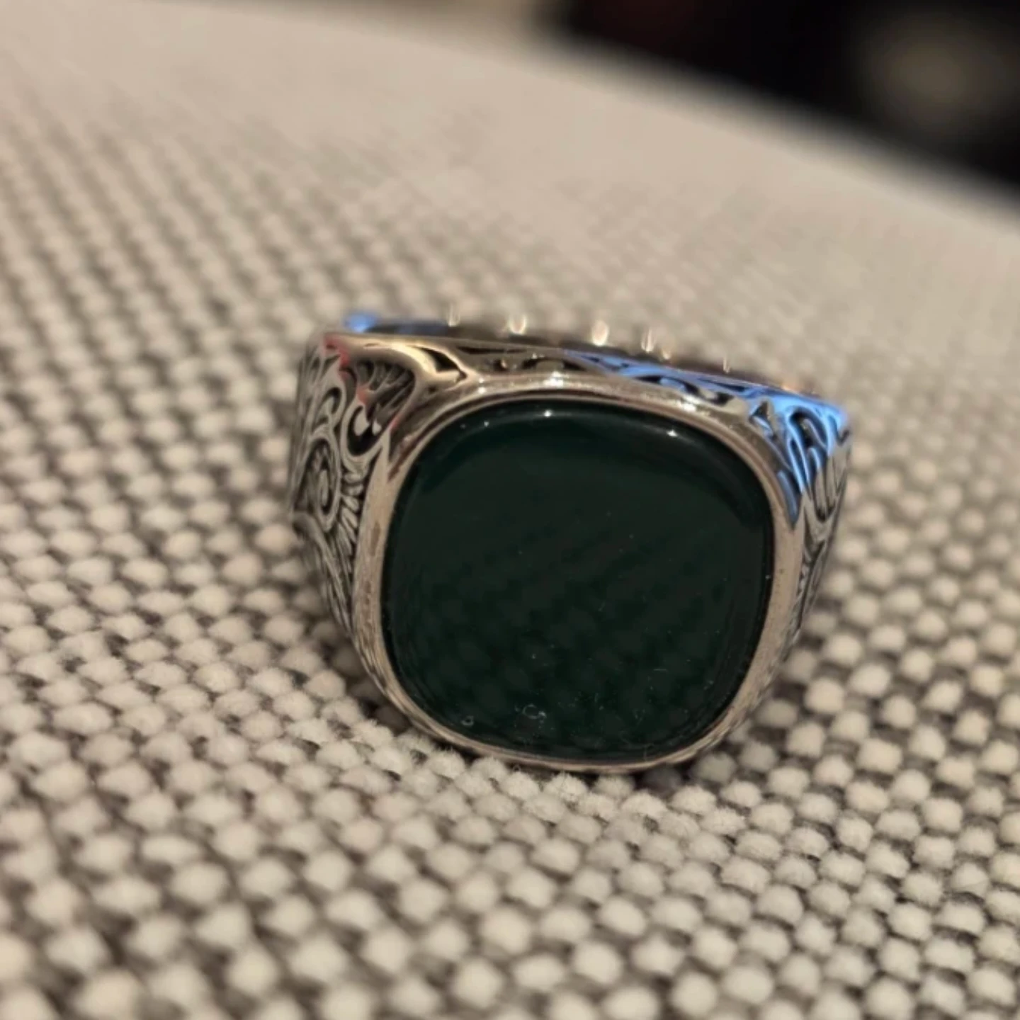 Silver Toned Ring with Green