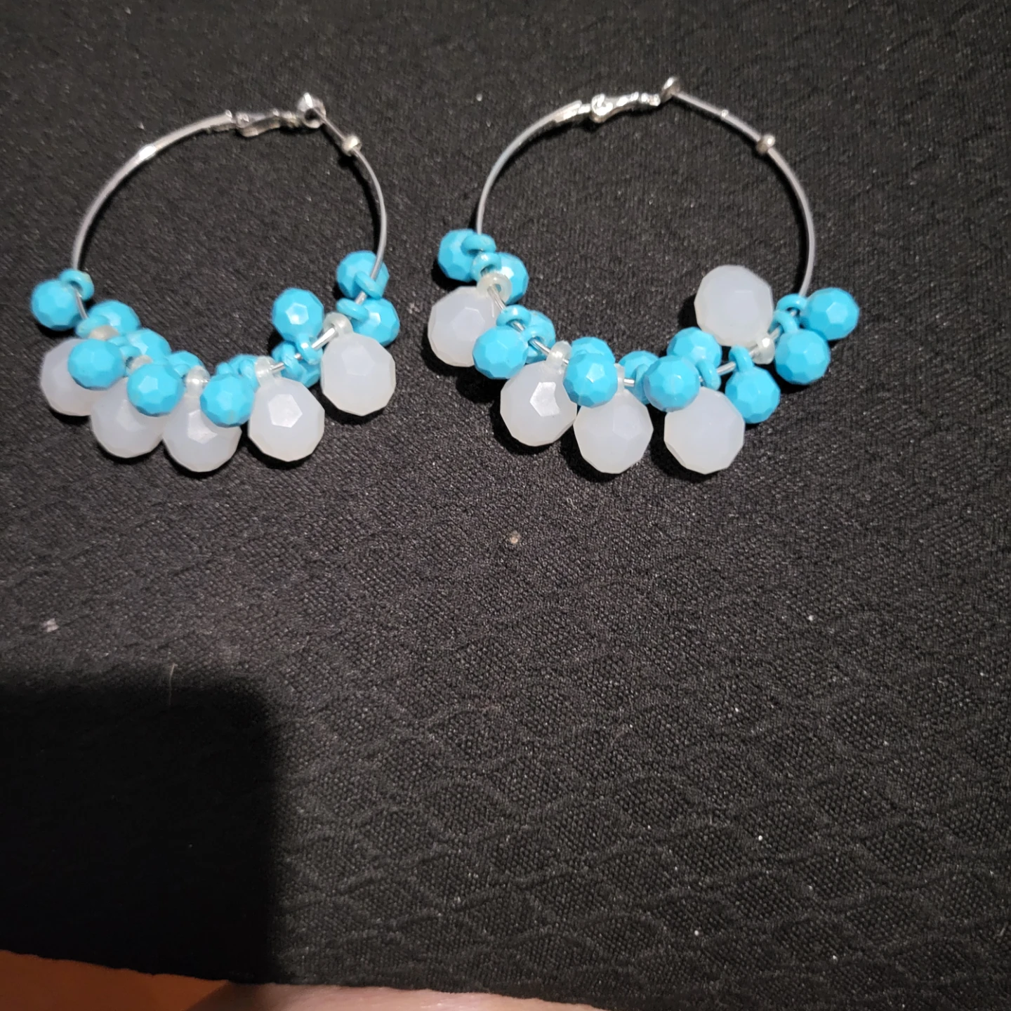 Turquoise and White Beaded Hoop Earrings