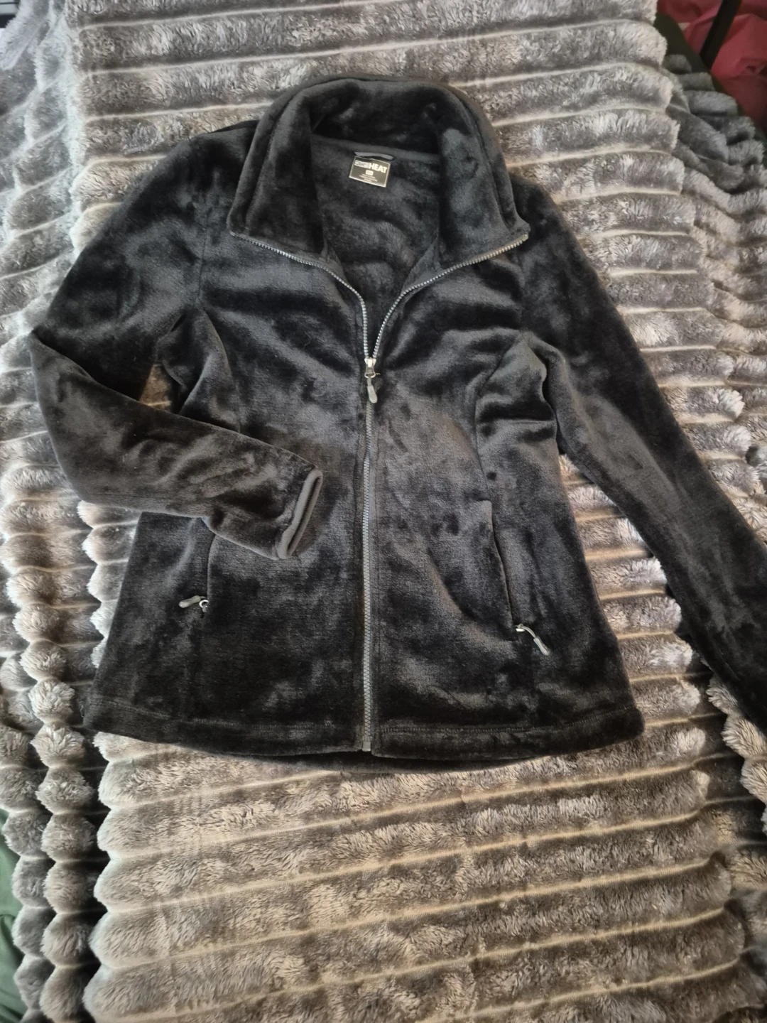 32 Degrees Heat Black Plush Zip-Up Jacket