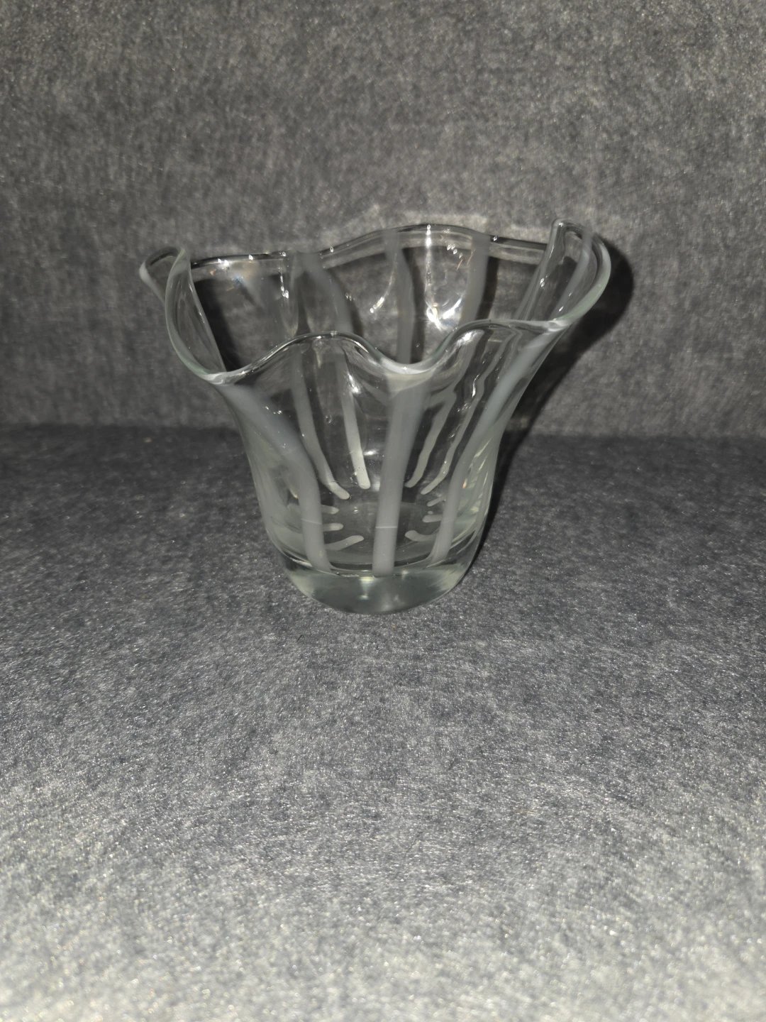Clear Glass Vase with White Striped Design - photo 3