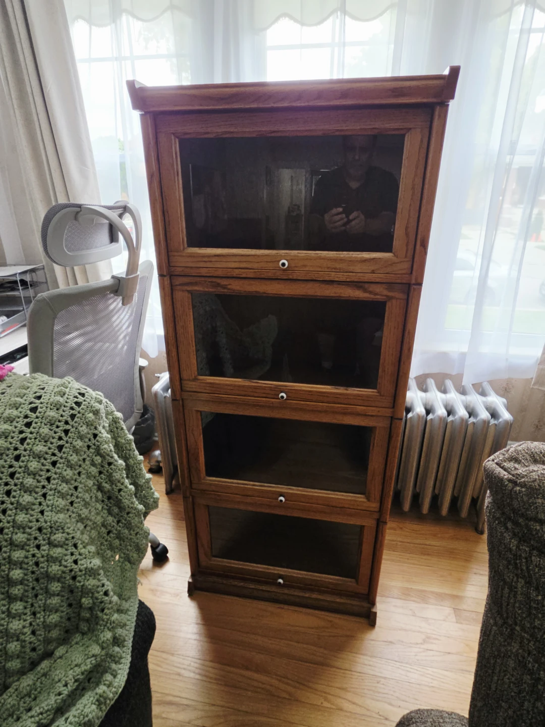 Oak Barrister-Style 4-Section Bookcase / Display Cabinet