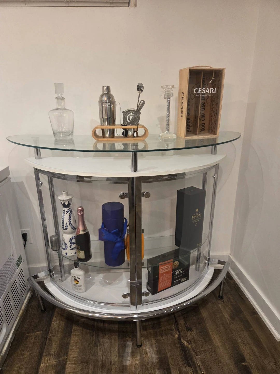 Modern Chrome and Glass Semi-Circle Bar Unit