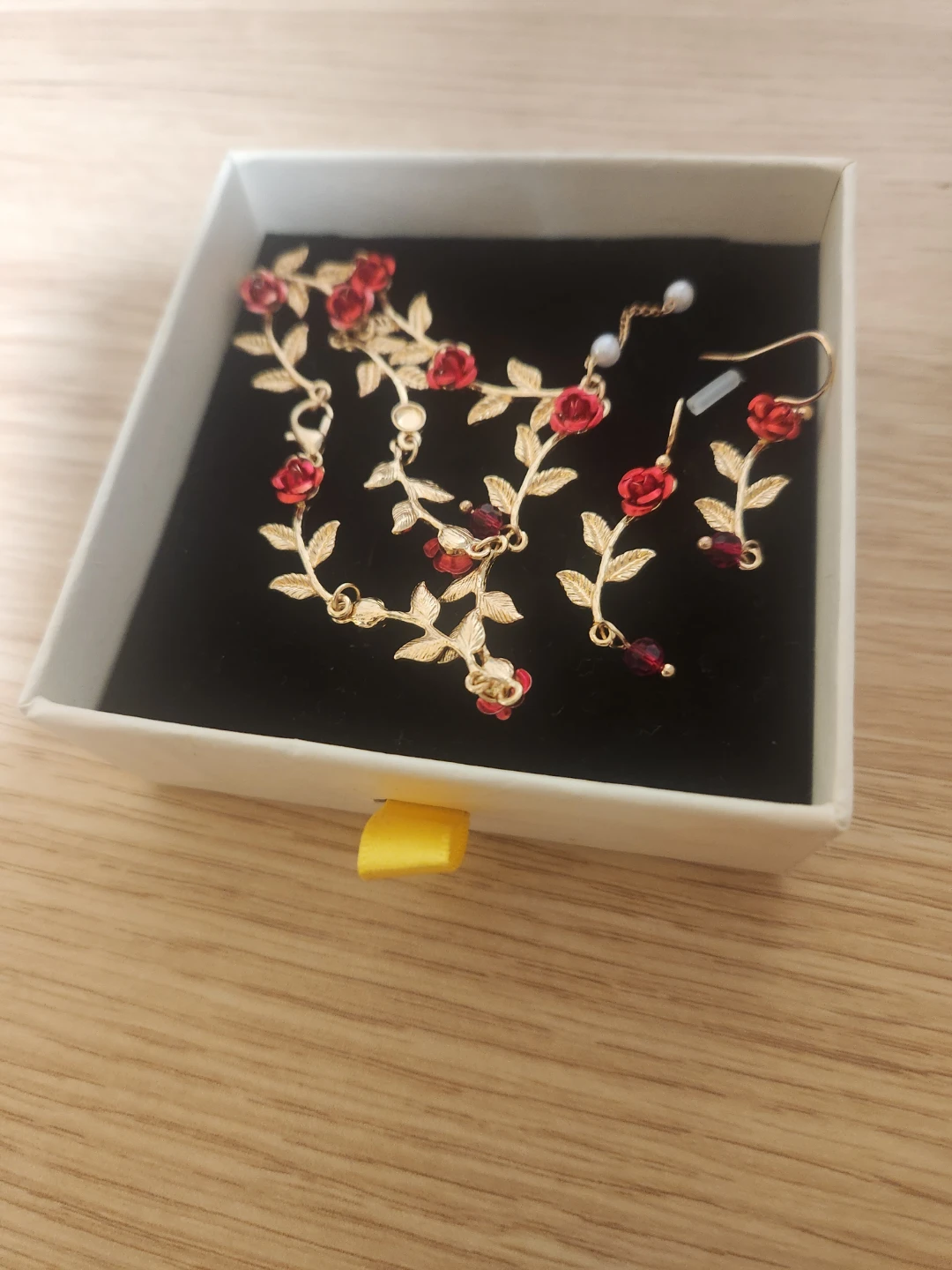 Red Rose Necklace and Earring Set