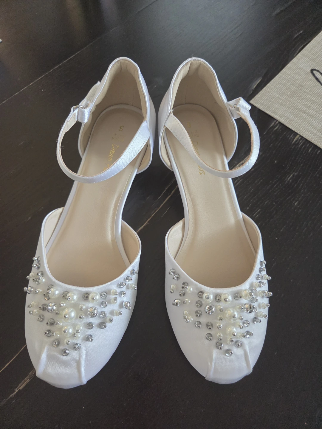Dream Pairs White Pearl Ankle Strap Wedges Size 5