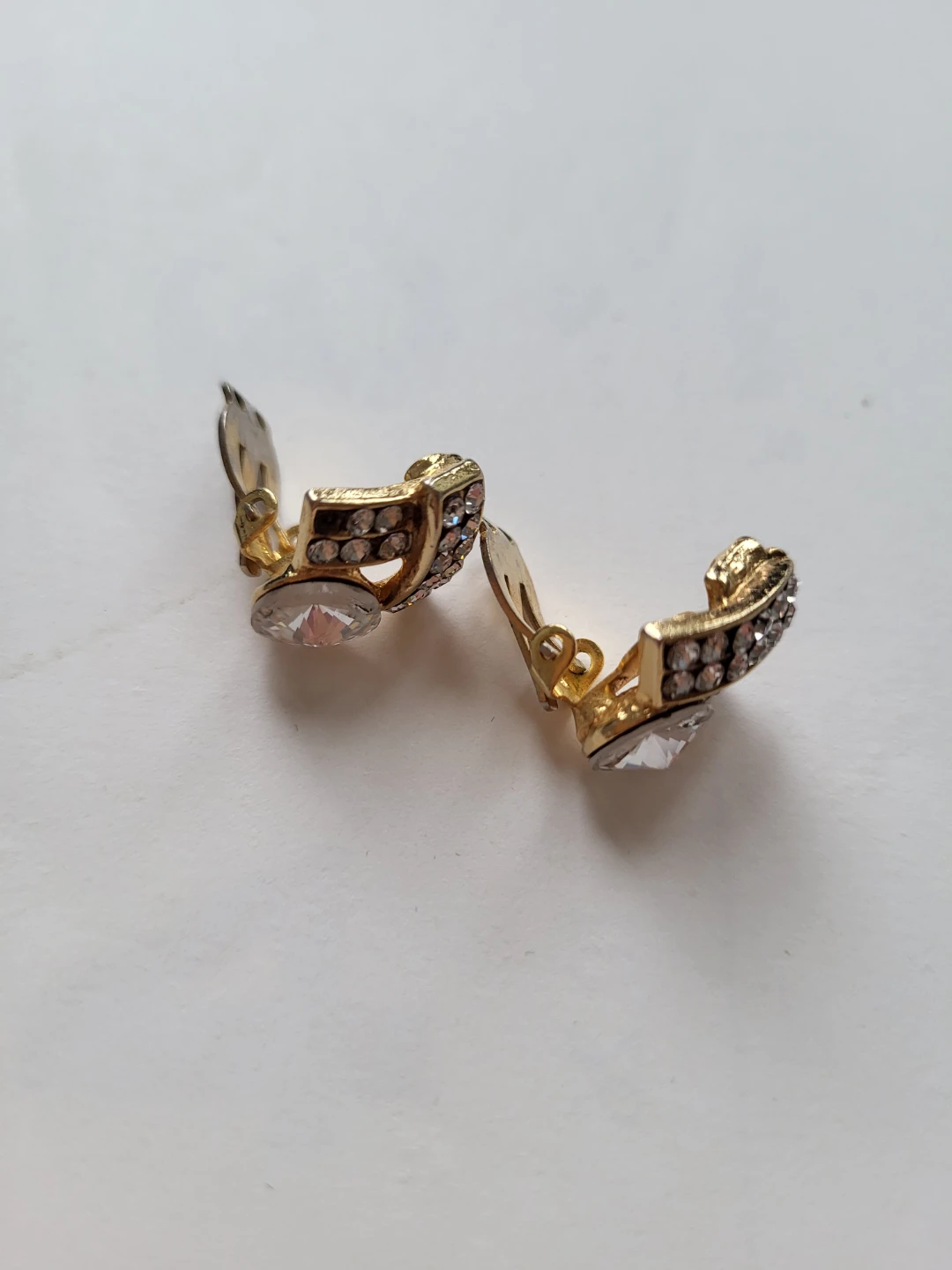 Vintage Gold Tone Rhinestone Clip-On Earrings - photo 4