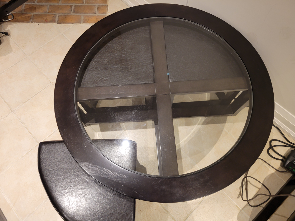 Round Glass Top Coffee Table with Stools