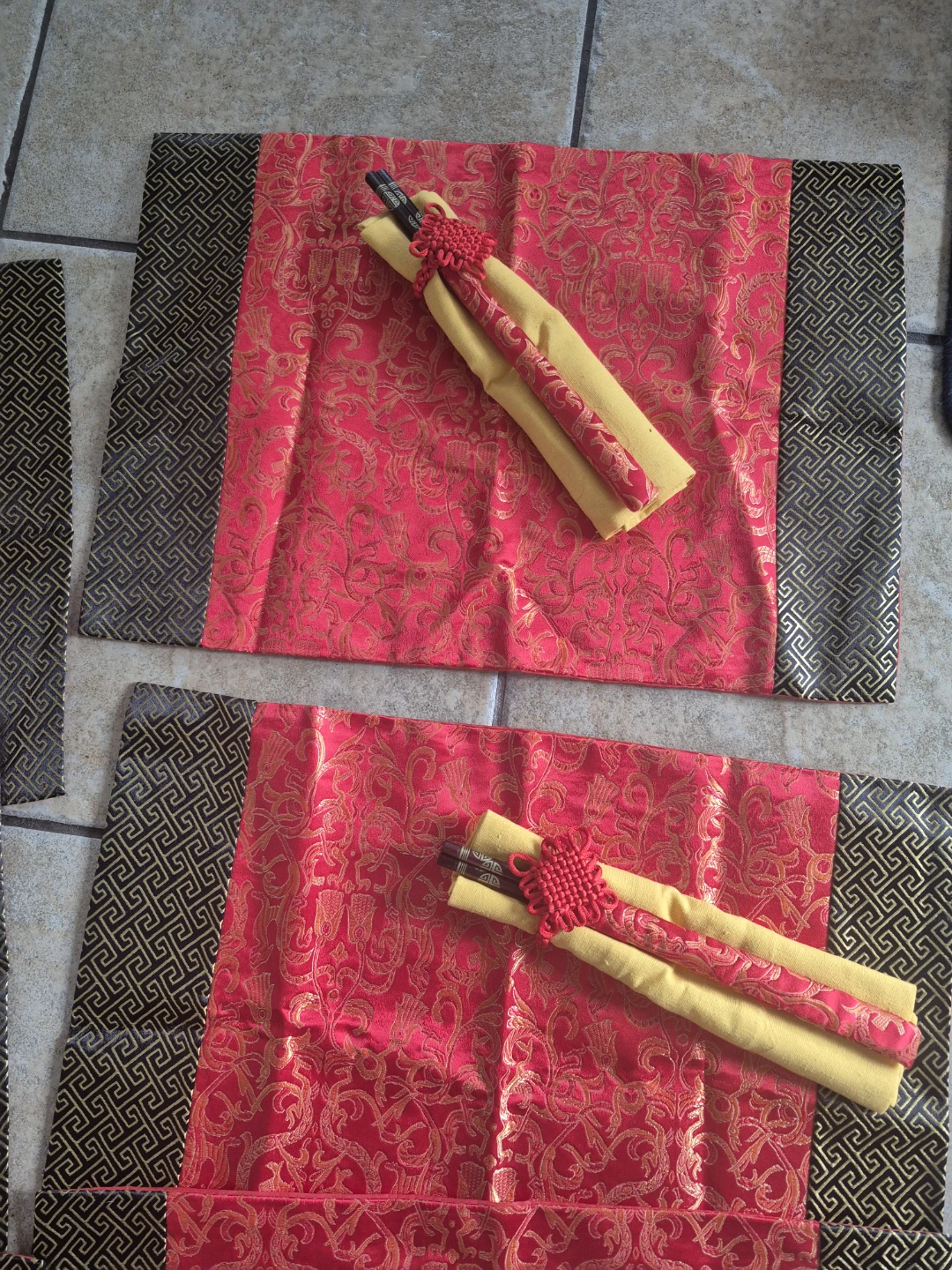 Set of 6 Red and Gold Placemats with Chopstick Holders