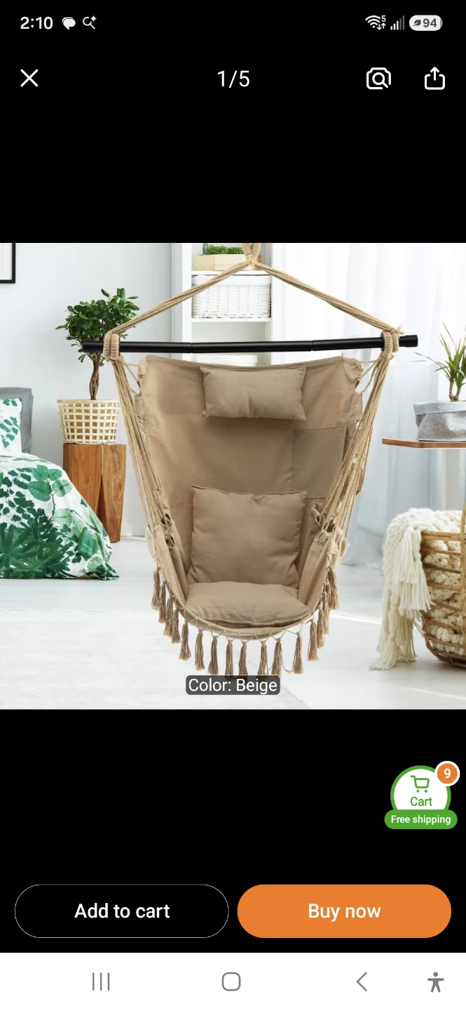 Hanging Rope Hammock Chair with Ceiling Hook - photo 3