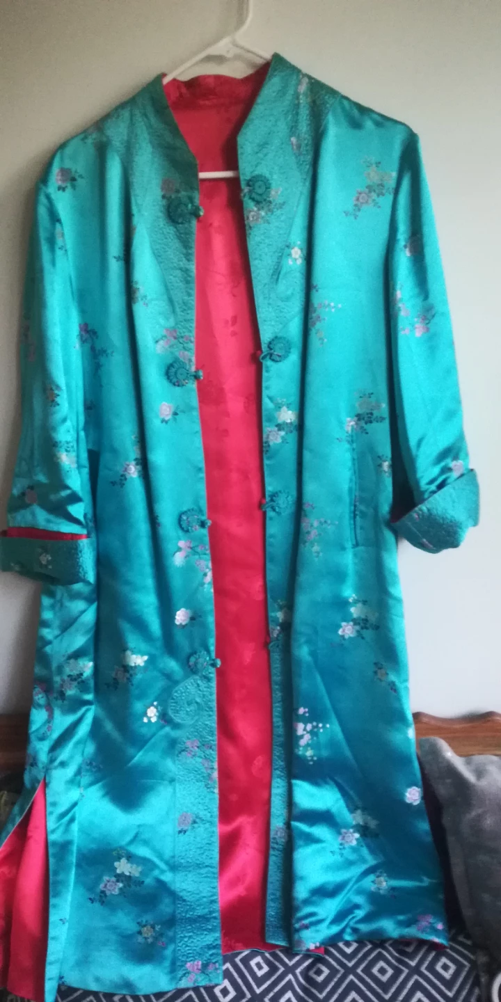 Turquoise Satin Floral Robe kimono
