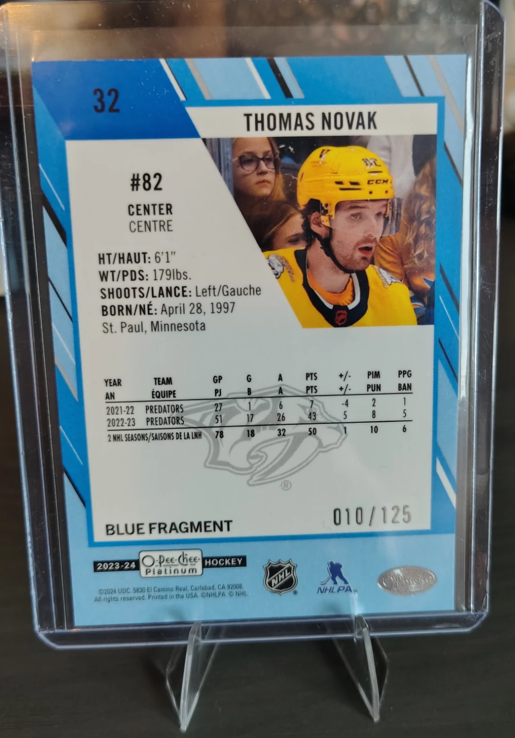 2023-24 OPC Platinum Thomas Novak Blue Fragment 010/125 - photo 2