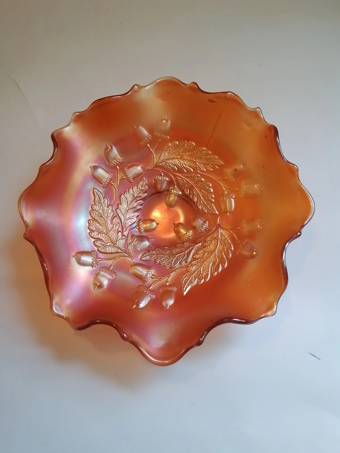 Antique Fenton Marigold Carnival Glass "Acorn" 8" Ruffled Bowl