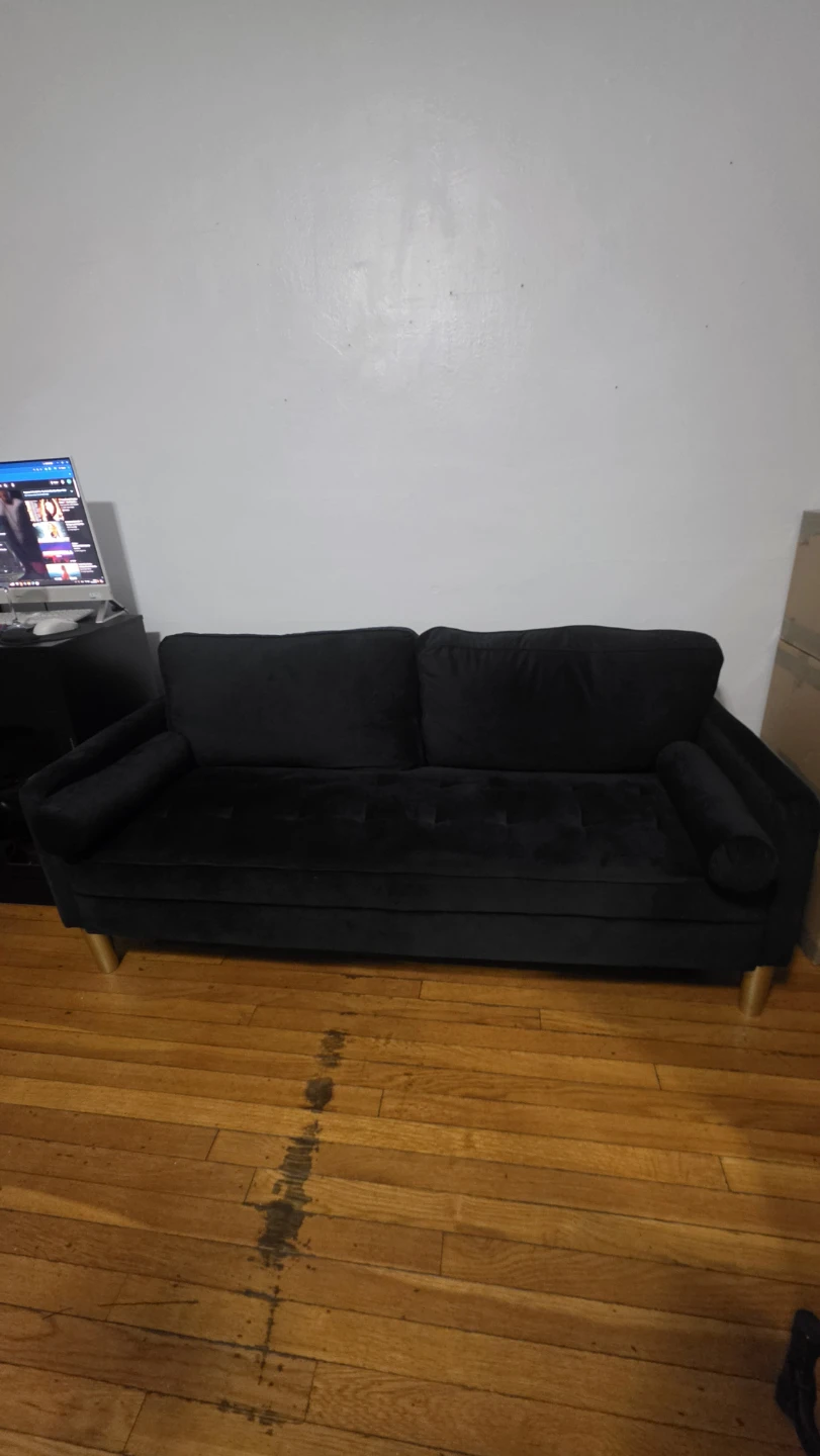 Black Velvet Sofa with Gold Legs - photo 3