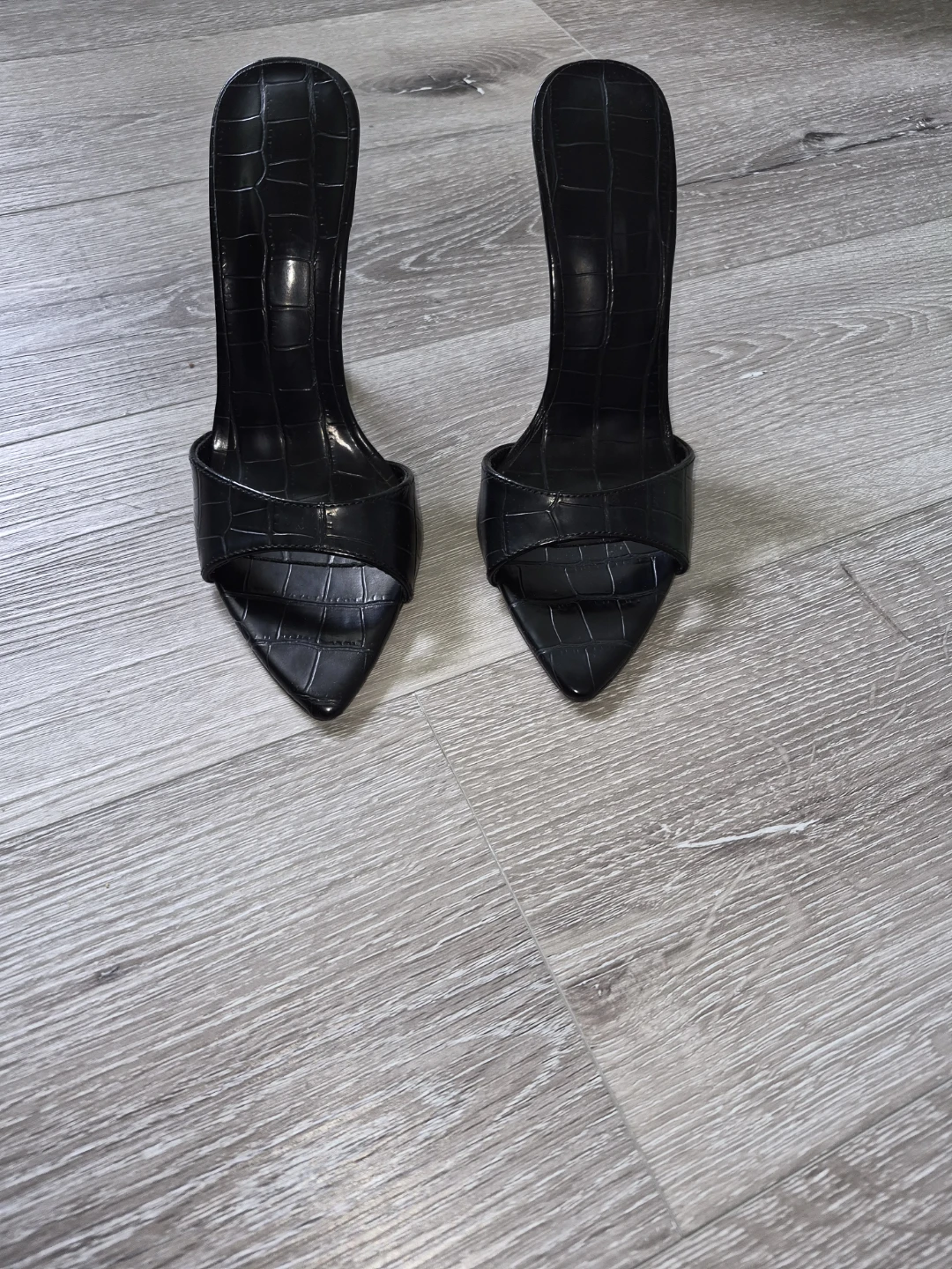 Aldo Black leather Croc Print Stiletto Mules sz 38 - photo 2